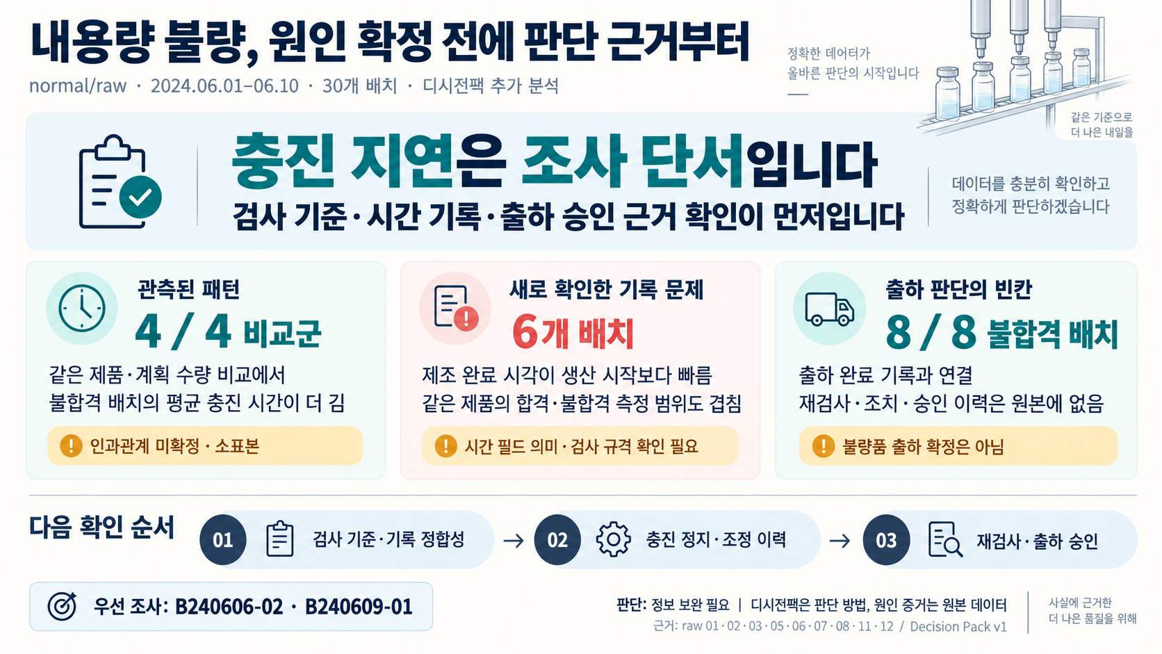 내용량 불량, 원인 확정 전에 판단 근거부터